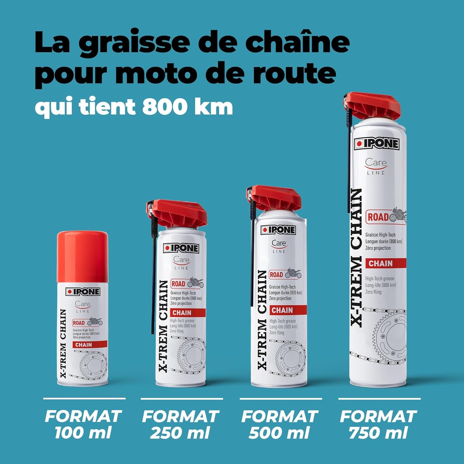 - Graisse De Chaîne Pour Moto De Route X-Trem Chain Road – Diffuseur Multi-Positions - Tenue Longue Durée 800 Km – Pulvérisation Précise Sans Projection - Visible À L'Application - 500 Ml