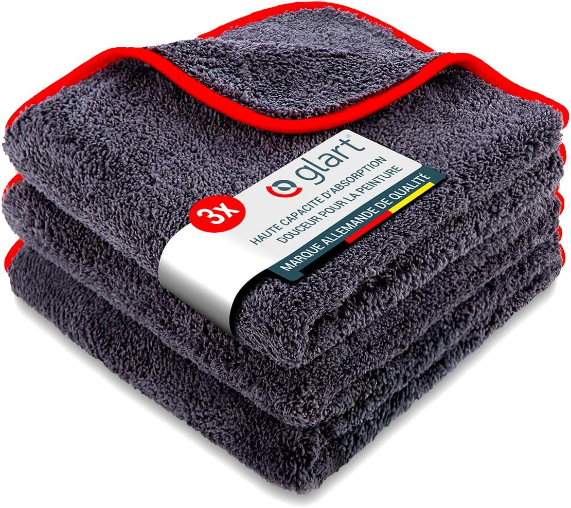 443TP Lot De 3 Chiffons Microfibre Voiture, Super Absorbant Chiffons De Polissage, Polyvalents Pour Motocyclette Et Machine À Polir Les Voitures, 40X40 Cm, Anthracite Avec Borde Rouge
