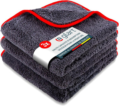 443TP Lot De 3 Chiffons Microfibre Voiture, Super Absorbant Chiffons De Polissage, Polyvalents Pour Motocyclette Et Machine À Polir Les Voitures, 40X40 Cm, Anthracite Avec Borde Rouge