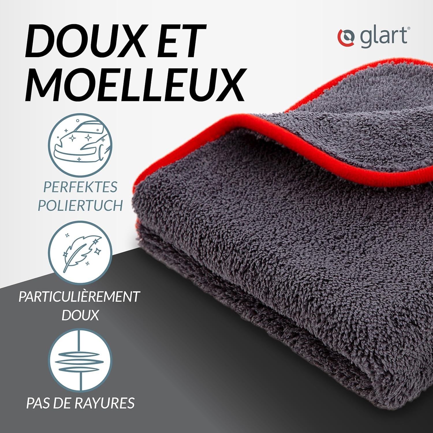 443TP Lot De 3 Chiffons Microfibre Voiture, Super Absorbant Chiffons De Polissage, Polyvalents Pour Motocyclette Et Machine À Polir Les Voitures, 40X40 Cm, Anthracite Avec Borde Rouge