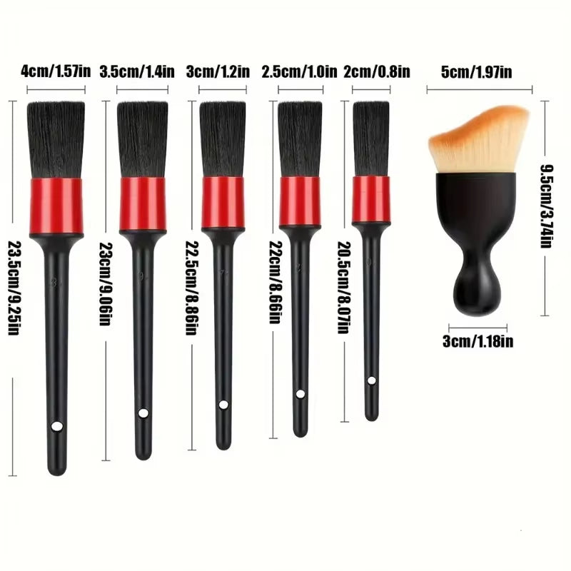 6Pcs Car Wash Care Detailing Brush Set,For Cleaning Wheels, Dashboards, Vents and More,Car Cleaning Brushes, Car Accessories