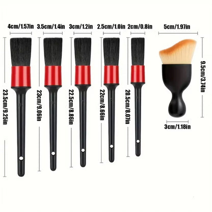 6Pcs Car Wash Care Detailing Brush Set,For Cleaning Wheels, Dashboards, Vents and More,Car Cleaning Brushes, Car Accessories