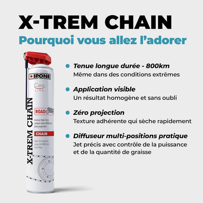- Graisse De Chaîne Pour Moto De Route X-Trem Chain Road – Diffuseur Multi-Positions - Tenue Longue Durée 800 Km – Pulvérisation Précise Sans Projection - Visible À L'Application - 500 Ml