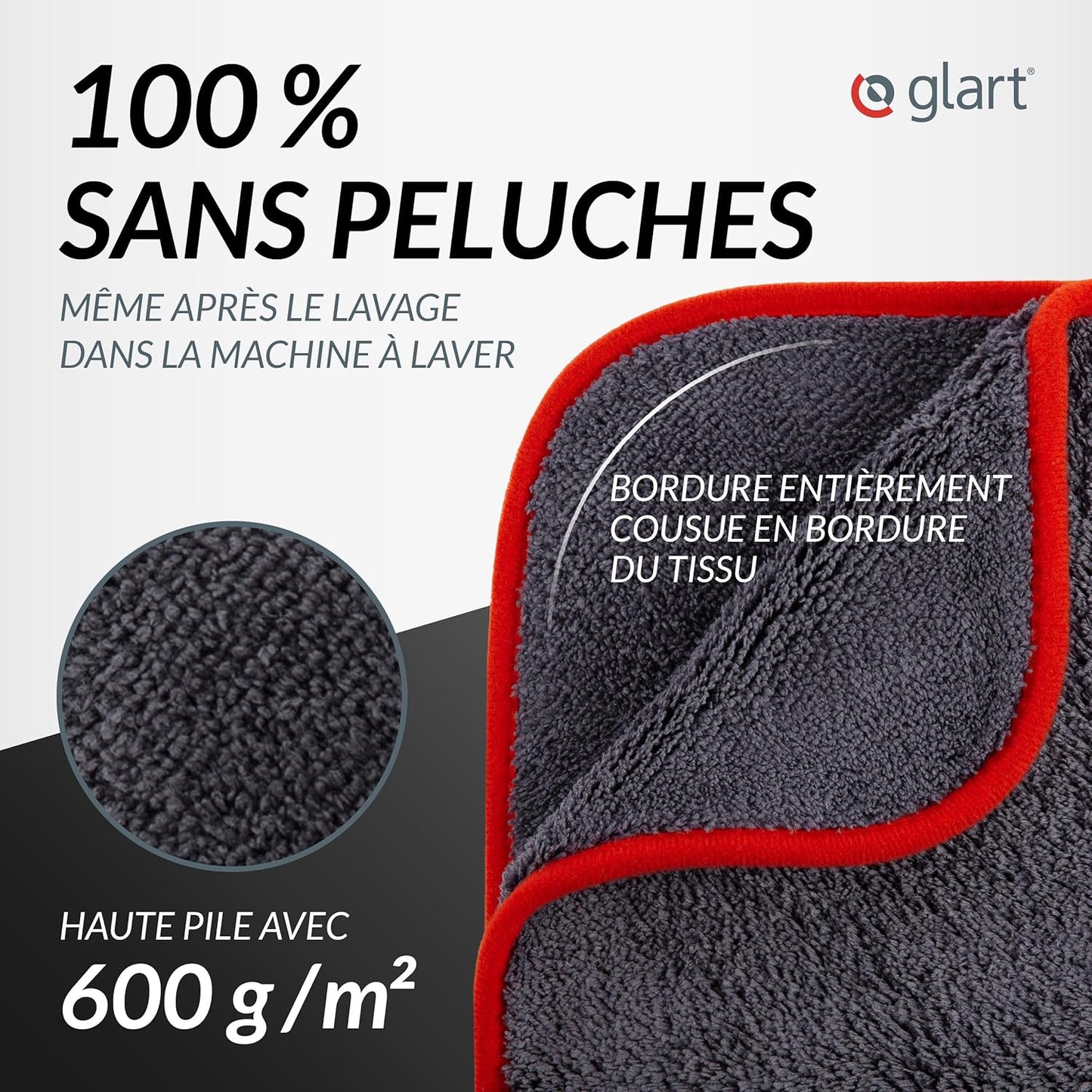 443TP Lot De 3 Chiffons Microfibre Voiture, Super Absorbant Chiffons De Polissage, Polyvalents Pour Motocyclette Et Machine À Polir Les Voitures, 40X40 Cm, Anthracite Avec Borde Rouge