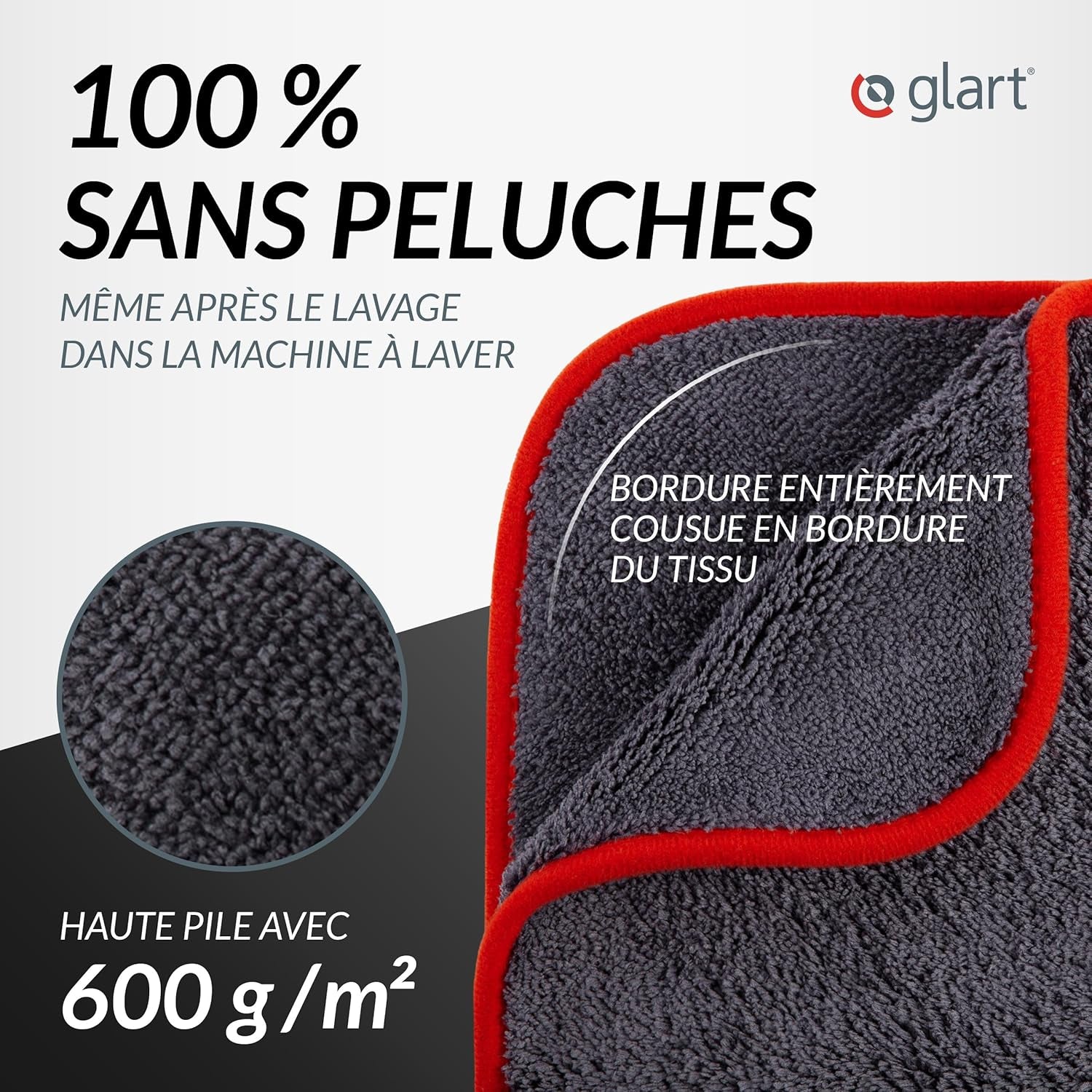 443TP Lot De 3 Chiffons Microfibre Voiture, Super Absorbant Chiffons De Polissage, Polyvalents Pour Motocyclette Et Machine À Polir Les Voitures, 40X40 Cm, Anthracite Avec Borde Rouge