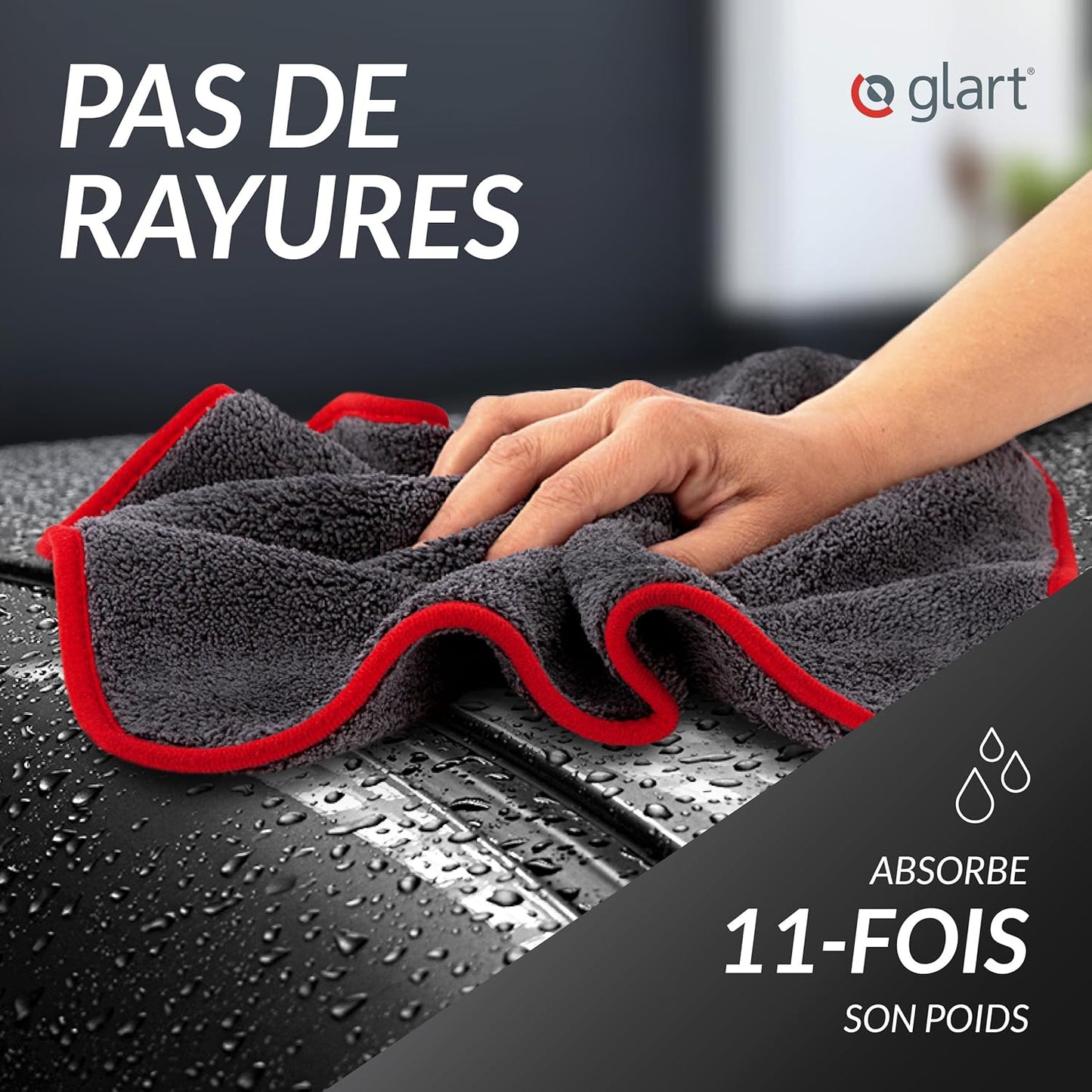 443TP Lot De 3 Chiffons Microfibre Voiture, Super Absorbant Chiffons De Polissage, Polyvalents Pour Motocyclette Et Machine À Polir Les Voitures, 40X40 Cm, Anthracite Avec Borde Rouge