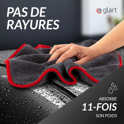 443TP Lot De 3 Chiffons Microfibre Voiture, Super Absorbant Chiffons De Polissage, Polyvalents Pour Motocyclette Et Machine À Polir Les Voitures, 40X40 Cm, Anthracite Avec Borde Rouge